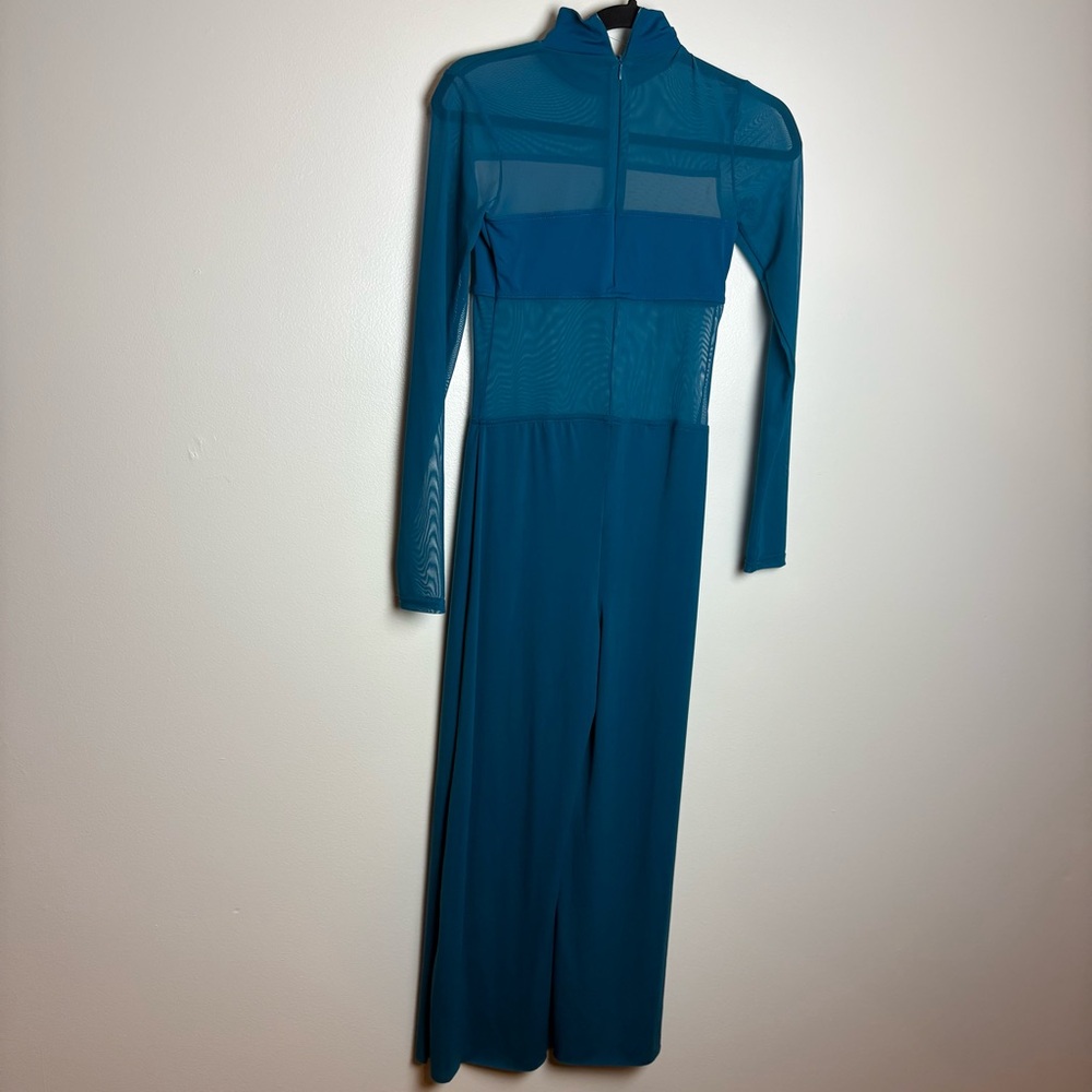 Balera Dance Costume Teal Culotte Unitard with Mesh MJ11187 Adult Small Medium - Picture 6 of 9